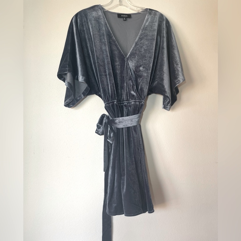 VICI collection blue velvet wrap dress